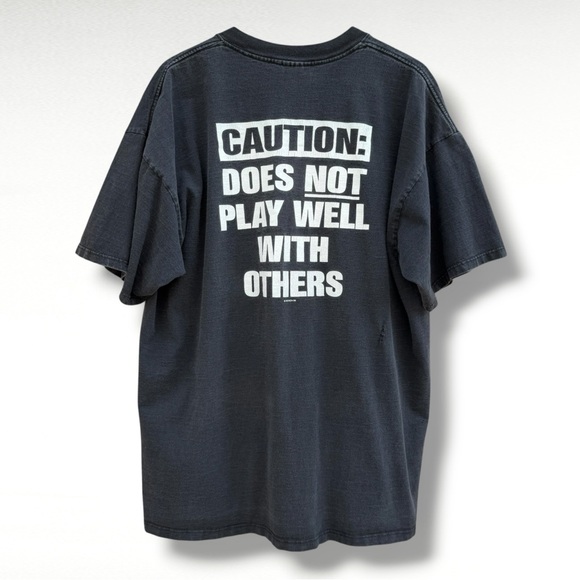 Vintage Biker Trash Caution Pocket T-Shirt Faded Black Size XXL Y2K Motorcycle - Picture 2 of 5